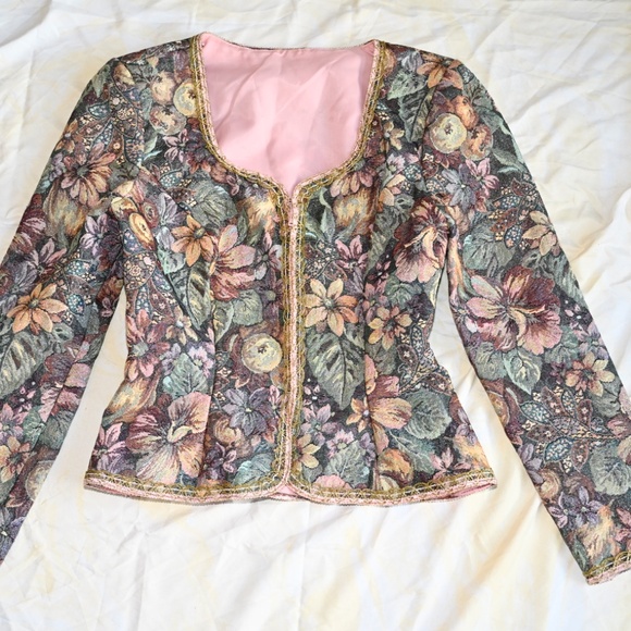 Vintage Miss Elliette Floral Jacket – Satin Lined – Size 6 - Picture 1 of 4
